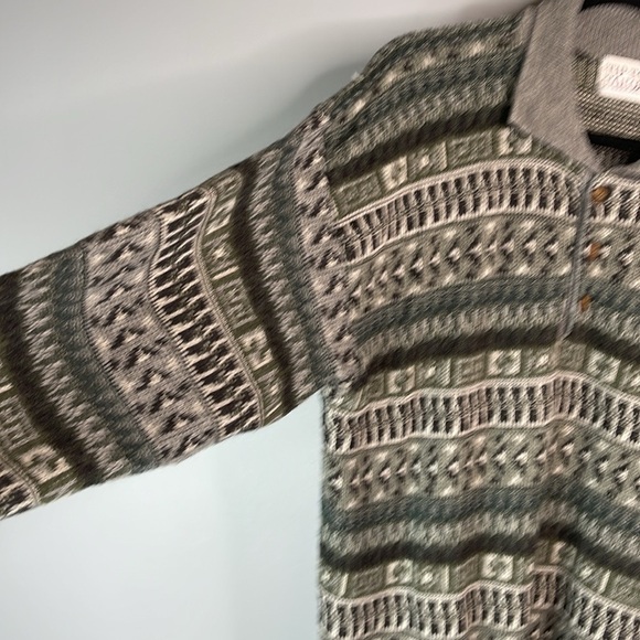 VINTAGE 90s Mens Wool Blend Tip Top FairIsle Style Polo Collar Sweater Grey M - Picture 5 of 11